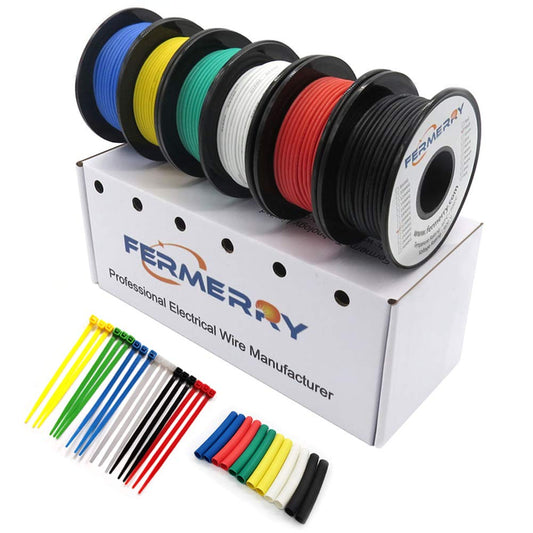 14 AWG Stranded Wire Spool 5Ft Each 6 Colors Flexible 14 Gauge Silicone Hook up Wire Kit Electrical Tinned Copper Wire
